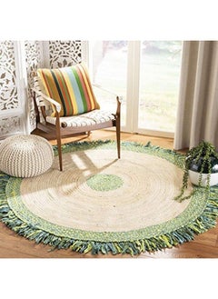 اشتري Cape Cod Collection 3' Round Green Natural Cap212Y Handmade Boho Fringe Jute & Cotton Area Rug في الامارات