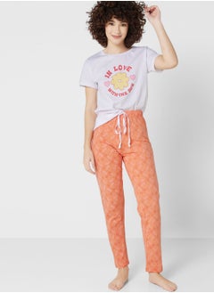 Buy Printed T-Shirt And Pyjama Set in UAE