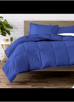 Buy Cotton - Plain - 3 Pieces Heavy Comforter Set - 2.8Kgs - Down Alternative Filling - (For Matress 100cm/120cm) - Size (180cm x 240cm) + 2 Pillow Case Covers (50cm x 70cm) - Blue in Egypt