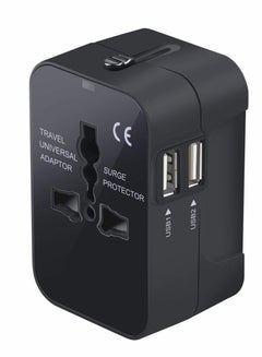 Buy Universal Travel Adapter, Wall AC Power Plug Adapter Charger with Dual USB Charging Ports for Cell Phone Laptop, Black in UAE