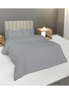 Buy Comforter set single size 4Pcs with soft filling 160*220 cm Grey in Saudi Arabia