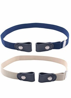 اشتري Belts, No Buckle Stretch Belt Adjustable Invisible Belt Elastic Belt No Bulge No Hassle Buckle-free Pant Belt, for Jeans Dresses Women Or Men 2pcs (blue + khaki) في الامارات