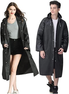 اشتري Rain Coats for Adults Reusable, 1Pcs Thickened Transparent Light Raincoat with Hood and Elastic Cuff Sleeves, EVA Rain Ponchos Rain Jackets Raincoats for Men Women, for Family Fishing Travel (Black) في الامارات