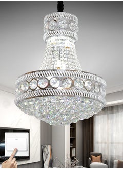 اشتري The LED Crystal Chandelier is a modern silver crystal chandelier with adjustable light and height, perfect for various settings such as living rooms, restaurants, and bedrooms. في الامارات