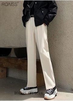 Buy Men's Suit Pants with Loose Straight Vertical Version Casual Trousers for Students in Saudi Arabia