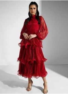 اشتري Puff Sleeve Ruffle Dress في الامارات