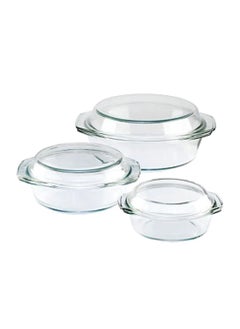 Buy Flamingo 3-Piece Round Glass Casserole Set with Lids FL3750GBS (Clear) in Saudi Arabia