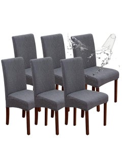 Buy Waterproof Chair Covers for Dining Room, Stretch Jacquard Dining Chair Slipcovers Removable Washable Chair Protector for Kitchen, Hotel, Restaurant, 6 PCS (Dark Gray) in UAE