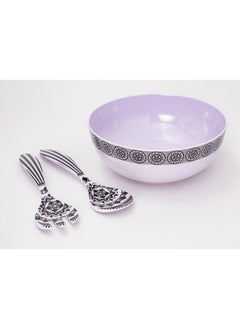 Buy Bright Designs Melamine Round Serving Bowl black & white  with fork and spoon 1 Pieces in Egypt