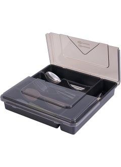 Buy Large Silverware Tray with Lid, 5 Compartments Utensil Holder for Kitchen Countertop and Drawer, Plastic Flatware Organizer and Storage, Non-Slip Cutlery Tray. in UAE