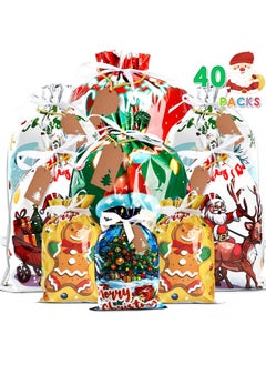 Buy 40Packs Christmas Drawstring Gift Bags - Assorted Sizes From Small To Jumbo, Christmas Gift Bags With Colorful Designs & Tags, Ideal For Christmas Wrapping & Christmas Decorations Party Favors in Saudi Arabia