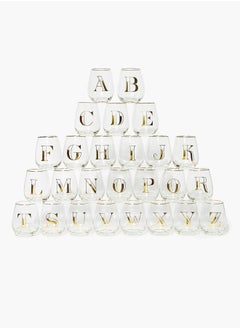 اشتري Matalan Q Alphabet Print Glass, 12.5 cm Height x 7 cm Diameter Size, Clear/Gold في مصر