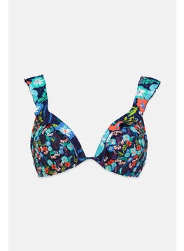 اشتري Women Padded Underwired Floral Bikini Top, Navy and Turquoise في السعودية