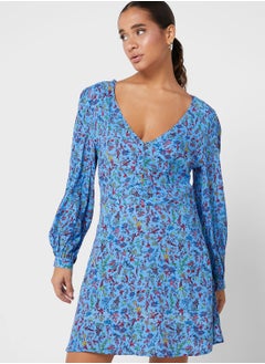 Buy Floral Printed V-Neck Dress in UAE