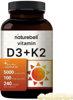 Buy Vitamin D3 K2 (MK7) with Virgin Coconut Oil, 240 Softgels, 5000 IU & K2 MK7 100mcg, 2 in 1 Support, Duo-Ack | 8 Months Supply | Third Party Tested, Non GMO & No Gluten in UAE