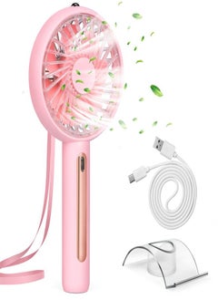 Buy Handheld Fan, Portable Mini Fan Rechargeable with 4 Speeds , Hand Held USB Desk Fan with Cellphone Stand & Adjustable Angle for Office Home Outdoor Traveling (Pink) in UAE