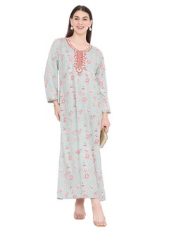 Buy UNIQUE NECK THREAD EMBROIDERY LONG FULL SLEEVES PRINTED ARABIC KAFTAN JALABIYA DRESS in Saudi Arabia