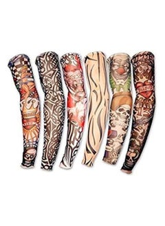 Buy One Piece Women's and Men's Nylon Stretch Tattoo Printed Full Hand Arm Sleeves Gloves, Random Print, Multicolor in Egypt