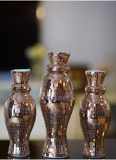 Buy Al Arousa Gold Vase Set, 3 pieces, for home, living room, office, coffee table, entryway, and bookshelf in Egypt