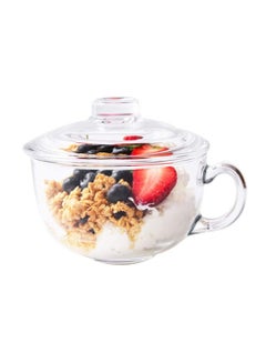 Buy Soup Bowl and Glass Mugs with Lid and Small Handle 600 ml Mixing Cereal Oatmeal Microwave Safe Kitchen Accessories Liquid Milk Cups for Breakfast Coffee Ice Cream Snacks Salad Yogurt in Saudi Arabia