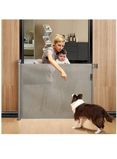 Buy Retractable Baby Gates for Stairs, Mesh Pet Gate 86cm Tall, Extends to 150cm Wide, Extra Wide Dog Gate, Child Safety Gate, for Doorways, Hallways, Cat Gate Indoor/Outdoor (Grey) in Saudi Arabia