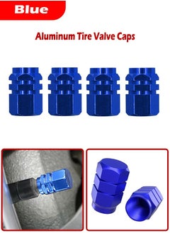 اشتري Aluminum Tire Wheel Rims Stem Air Valve Caps Tyre Cover Blue (Pack of 4PCs) في الامارات