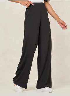 Buy Ribbed Wide Leg Pants with Elastic Waistband in Saudi Arabia