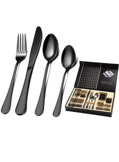 Buy Stainless steel gift cutlery set 24 pcs black in UAE
