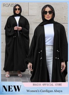 اشتري Fashionable And Elegant Cardigan Abaya Women'S Daily Commuting Formal Occasions Striped Bat Long Sleeve Muslim Cardigan Jacket في السعودية