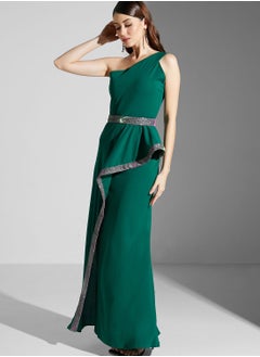 Buy Zena Louay One Shoulder Dress With Shimmer Trim in UAE