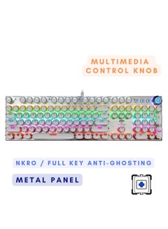 اشتري Full Size Mechanical Gaming Keyboard RGB LED Rainbow Backlight Wired Keyboard with Multimedia Control Knob for Windows Gaming PC Laptops Full Key Anti-Ghosting NKRO Punk Style Keycaps Silver في الامارات