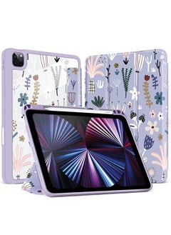 Buy Case for iPad Pro 12.9 2021/2020/2018 Auto Sleep/Wake with Pencil Holder Anti Scratch Soft TPU Floral Protective Shockproof CoverTabletCase Cover - Soft Blue in UAE