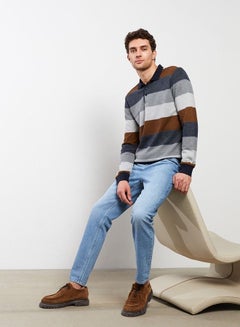 Buy Polo Neck Long Sleeve Striped Men's Sweatshirt in Saudi Arabia