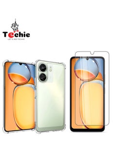 اشتري Xiaomi Redmi 13C Case and Screen Protector Combo Pack 2 in 1 - Transparent TPU Bumper Case with HD Tempered Glass Screen Protector في السعودية