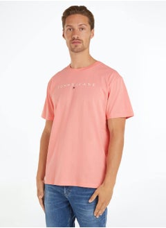 Buy Men's Logo Featuring a Crew Neck T-Shirt -  Pure cotton, Pink in Saudi Arabia