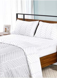 Buy Chevron Fitted Sheet and Pillowcase Set, Silver & White - 200x200 cm in UAE