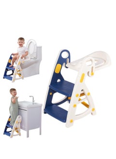Buy Potty Training Seat & Toddler Step Stool Kitchen Helper- Splash Guard Toddler Potty for Kitchen Counter Bathroom Sink Toilet Potty Training with Handles and Non-Slip Pads（Blue) in Saudi Arabia