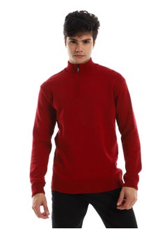 Buy Zipped Neck  Knitted Sweater - Burgundy in Egypt