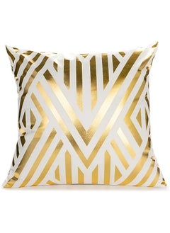 Buy - Cushion Covers 18x18 inch for Home Decor Hot Stamping Sofa Cushion Pillow Cover (Golden Matrix White) in UAE