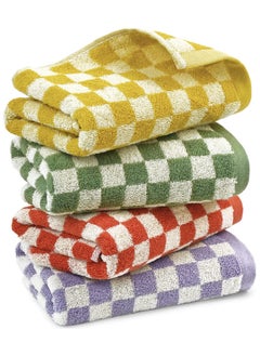 اشتري SYOSI Checkered Cotton Towels, Cotton Face Hand Towels Soft Absorbent for Bathroom, Spa, Gym, Kitchen, 4 Pcs Soft Cotton Hand Towel Set Checkered, 13 x 29 Inches, 4 Colors في الامارات