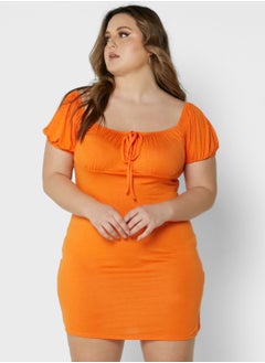 Buy Orange Plus Size Jersey Tie Front Milkmaid Bodycon in UAE