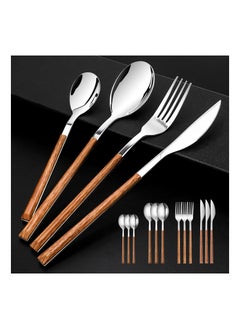 Buy 16PCS Stainless Steel Flatware, (Service for 4) Cutlery Set with Simulated Wooden Handles Stylish Cutlery  Stainless Steel Cutlery Dining Table Flatware Set  for 4, Mirror Polished and Dishwasher Safe in Saudi Arabia