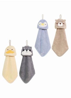 اشتري 4Pcs Cute Animal Hand Towels, SYOSI Hanging Towel Dish Cloth with Loop for Kids Bathroom Kitchen Absorbent Dishcloths Towel, Ultra Absorbent, Fast Drying, Machine Washable, Stylish & Attractive في الامارات