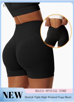 اشتري Women's Elastic Fitness Yoga Shorts High Waist Hip Lifting Running Shorts Tight Seamless Hip Pleated Cycling Shorts في السعودية