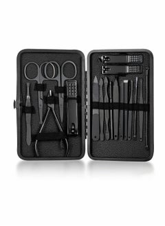 اشتري Profession Nail Clippers Set 18 pcs，Black Stainless Steel Sharp Nail Trimmer Pedicure and Manicure Set with Cortex Metal Case for Men and Women في الامارات