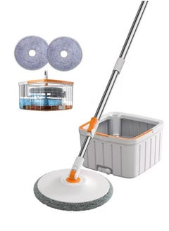 Buy Spin Mop And Bucket Set, Sewage Separation Floor Mop with Water Filtration Spinner, Telescopic Cleaning Bucket Mop with 2 Pcs Microfiber Pad in Saudi Arabia