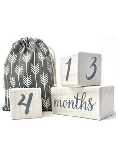 Buy Baby Milestone Blocks Natural White Stain Pine Wood With Weeks Months Years Grade Milestones Age Block Set With Bag Newborn Weekly Monthly First Year Picture Props Earth Friendly in Saudi Arabia