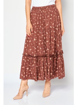 Buy Women Floral Pattern Maxi Skirts, Brown in Saudi Arabia