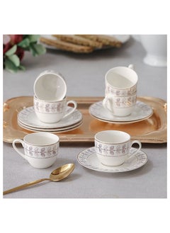 اشتري Gibral 12 Piece New Bone China Coffee Cup Set 90Ml Serve 6 32.5X13X5.5 Cm Gold في الامارات