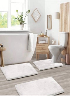 اشتري 3-Pieces European Simple Style Toilet Floor Mat Suit Bathroom Carpet Set Polyester Fiber White في الامارات